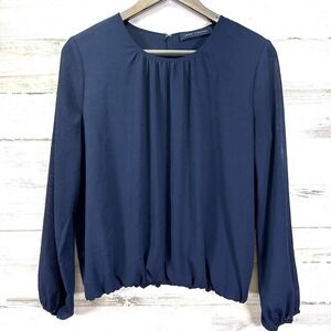 Tommy Hilfiger Navy Blue Chiffon Specially Dyed Lightweight Gathered Shirt Sz M